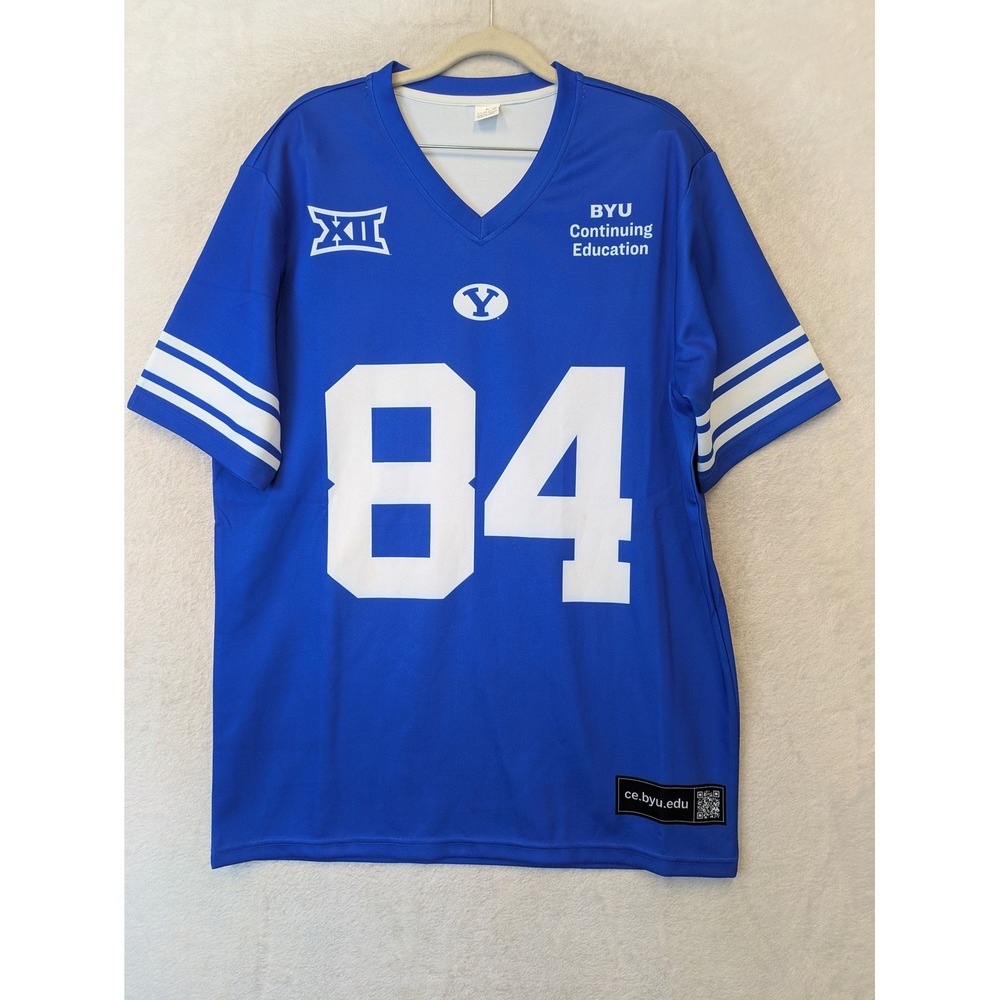 BYU Jersey Men's Medium Blue Big 12 Continuing Education 84 Striped Sleeve